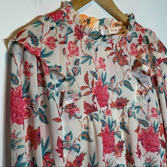 EUC Flying Tomato Floral Print Ruffle Trim Blouse - Picture 6 of 6